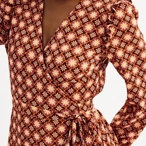 Draper James Long Sleeve Ruffle Wrap Geometric Floral  Dress Size XL - Picture 3 of 7